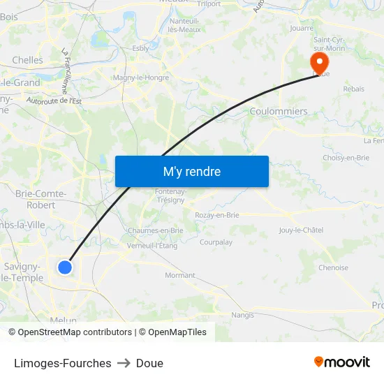 Limoges-Fourches to Doue map