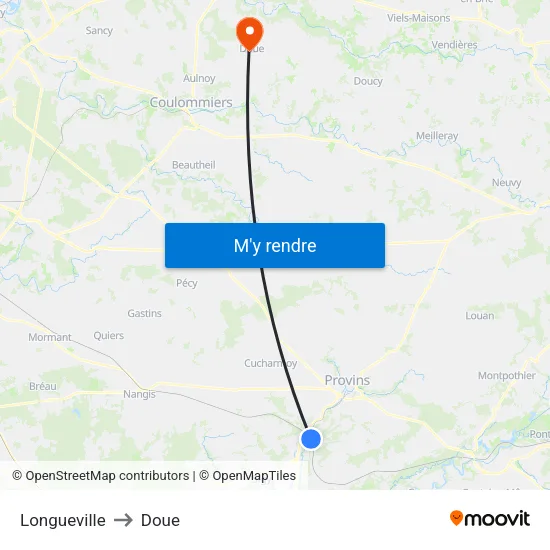 Longueville to Doue map