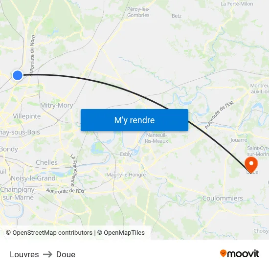 Louvres to Doue map