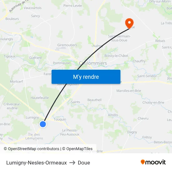 Lumigny-Nesles-Ormeaux to Doue map