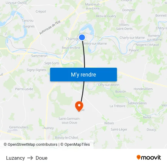 Luzancy to Doue map