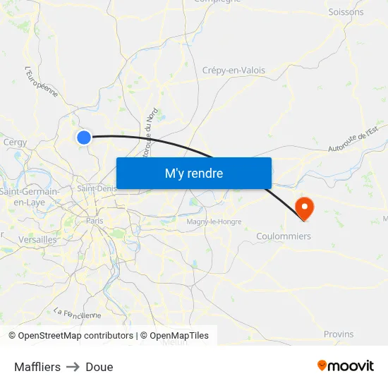 Maffliers to Doue map