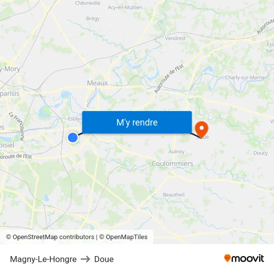 Magny-Le-Hongre to Doue map