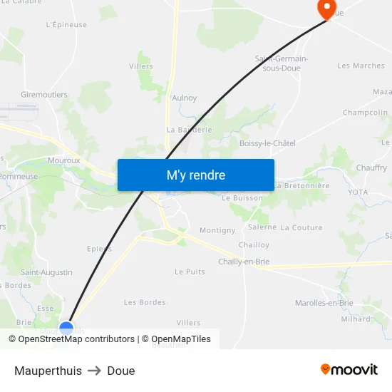 Mauperthuis to Doue map