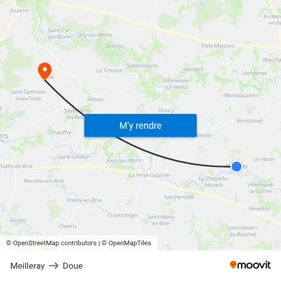 Meilleray to Doue map