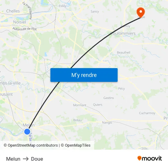 Melun to Doue map