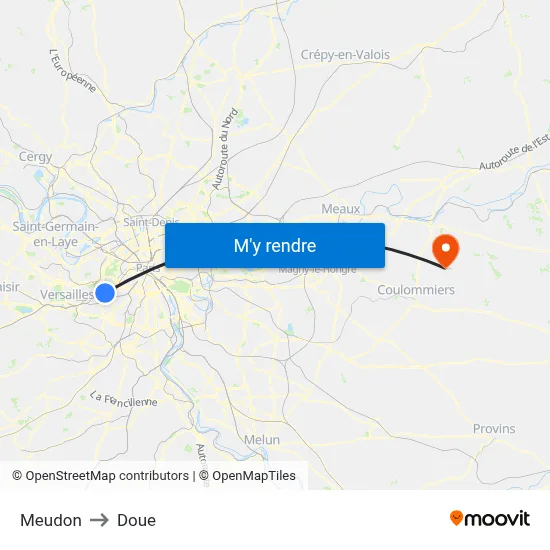 Meudon to Doue map