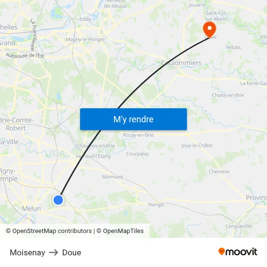 Moisenay to Doue map