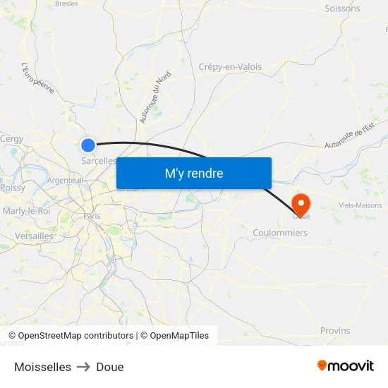 Moisselles to Doue map
