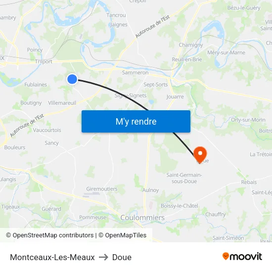 Montceaux-Les-Meaux to Doue map