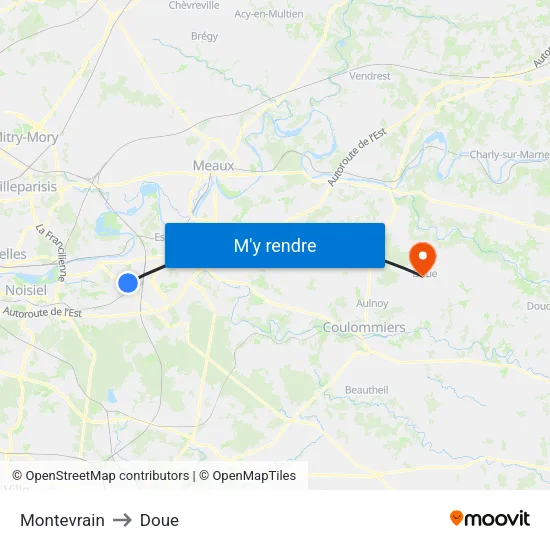 Montevrain to Doue map