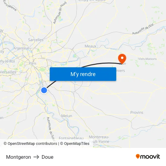 Montgeron to Doue map