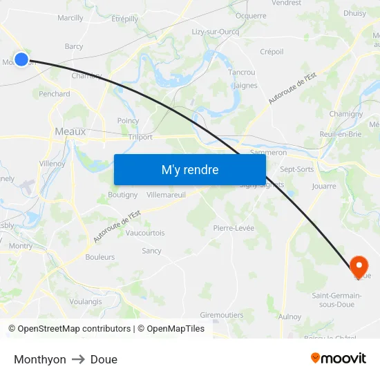 Monthyon to Doue map