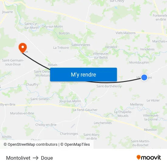 Montolivet to Doue map