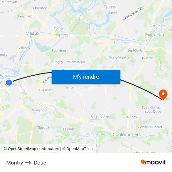 Montry to Doue map