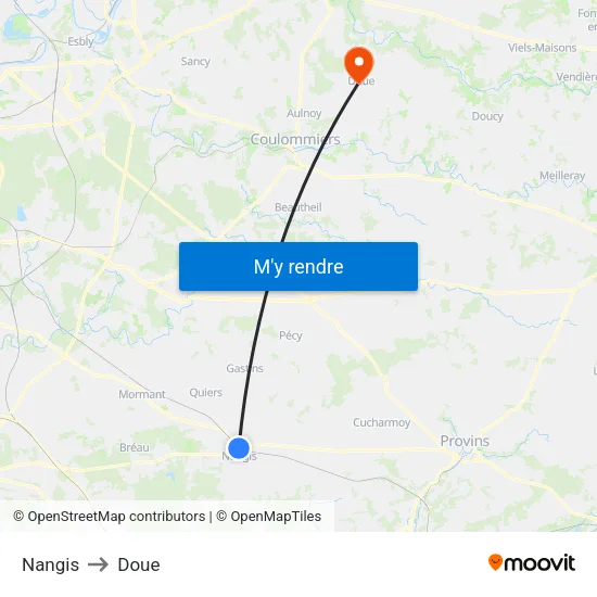 Nangis to Doue map