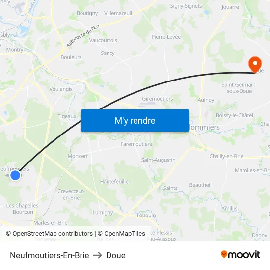 Neufmoutiers-En-Brie to Doue map