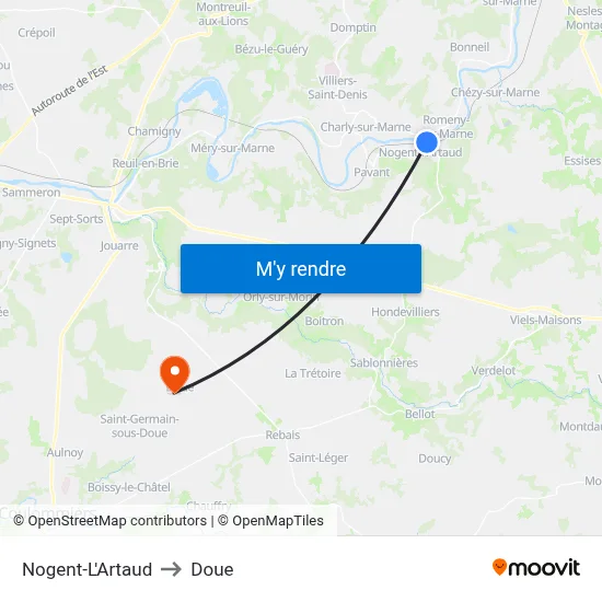 Nogent-L'Artaud to Doue map