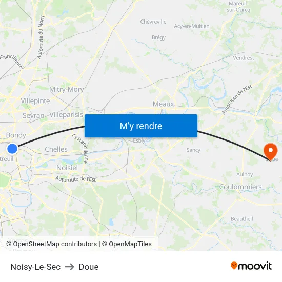 Noisy-Le-Sec to Doue map