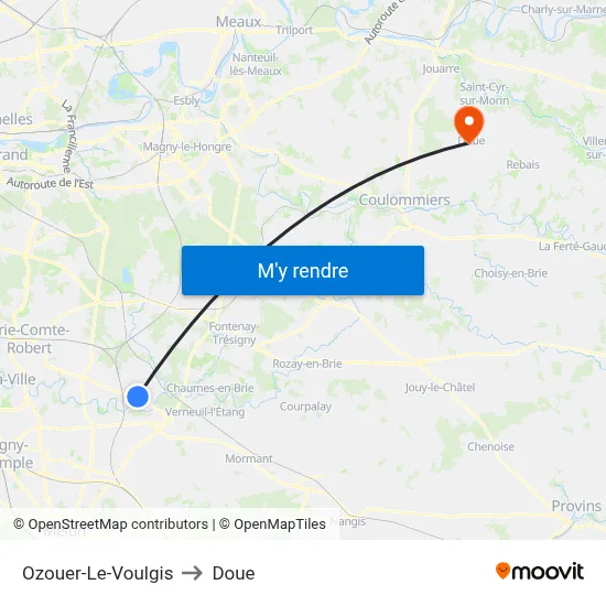 Ozouer-Le-Voulgis to Doue map