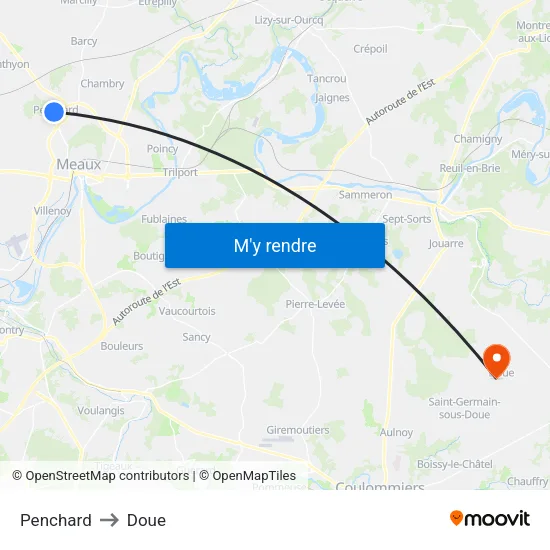 Penchard to Doue map