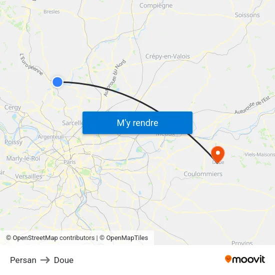Persan to Doue map