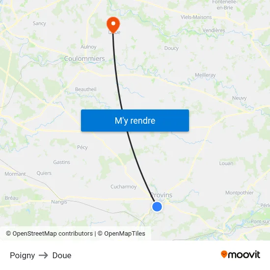 Poigny to Doue map
