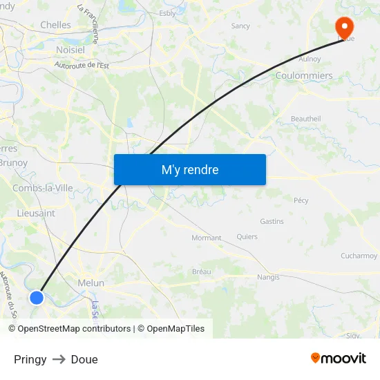 Pringy to Doue map