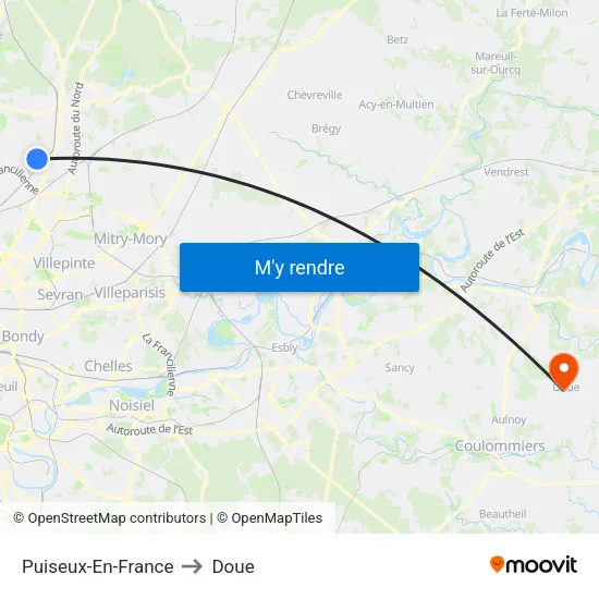 Puiseux-En-France to Doue map
