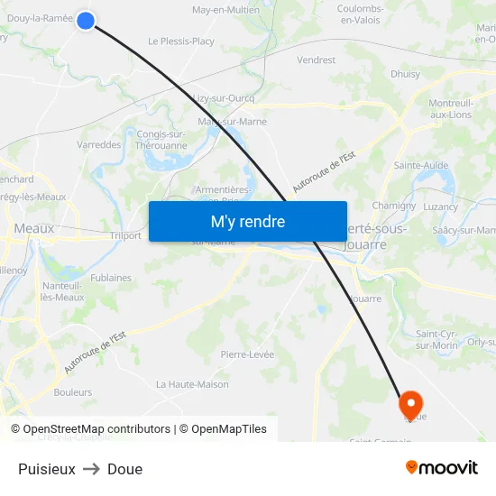 Puisieux to Doue map