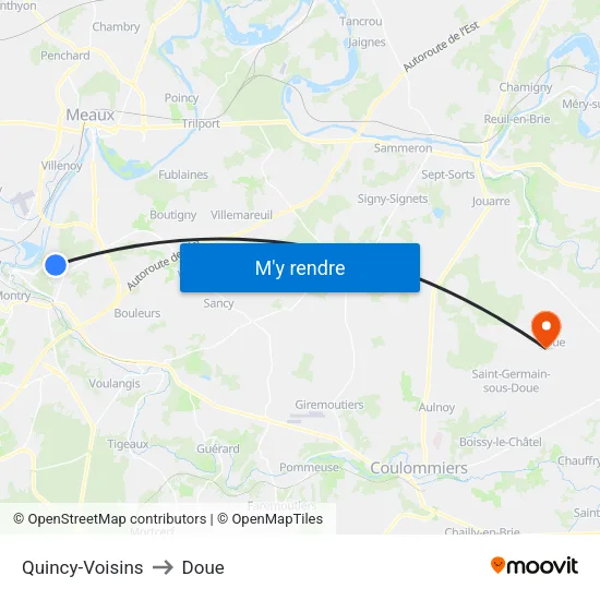 Quincy-Voisins to Doue map