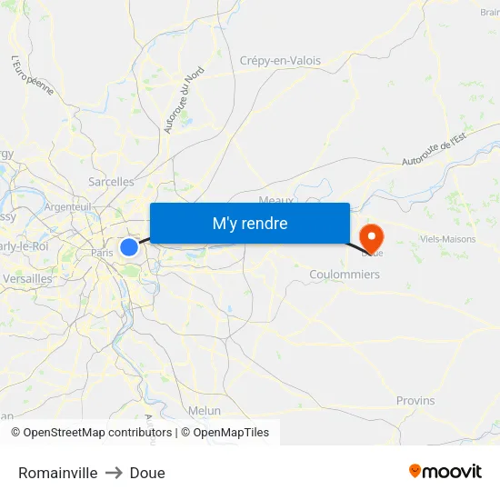 Romainville to Doue map