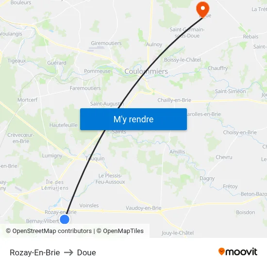 Rozay-En-Brie to Doue map