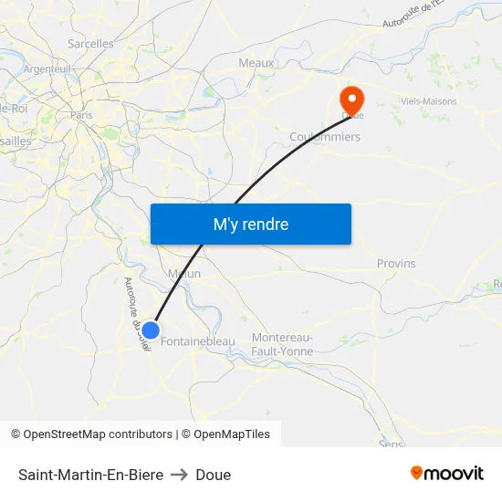 Saint-Martin-En-Biere to Doue map
