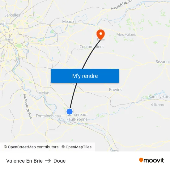 Valence-En-Brie to Doue map