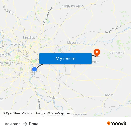 Valenton to Doue map