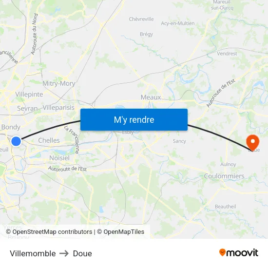 Villemomble to Doue map