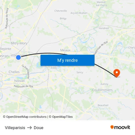 Villeparisis to Doue map