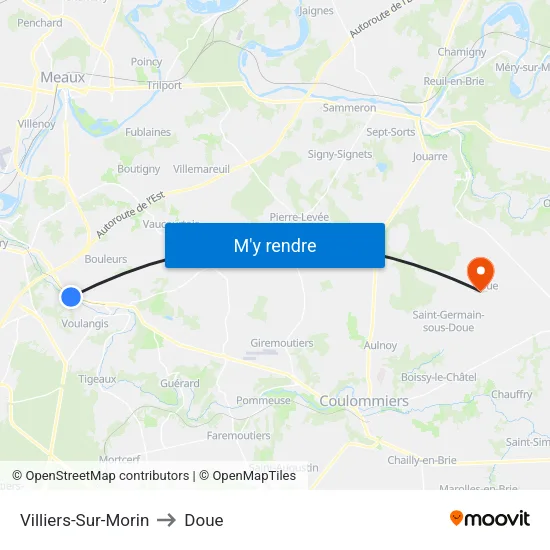 Villiers-Sur-Morin to Doue map
