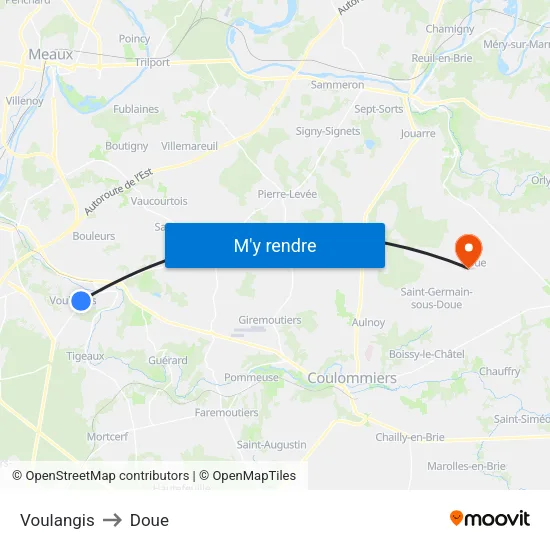 Voulangis to Doue map