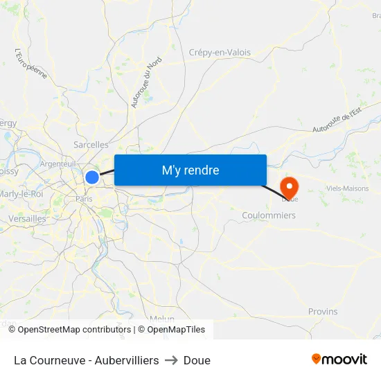 La Courneuve - Aubervilliers to Doue map