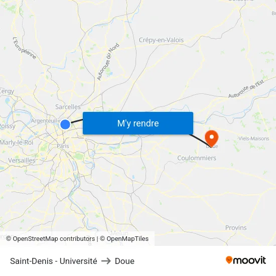 Saint-Denis - Université to Doue map