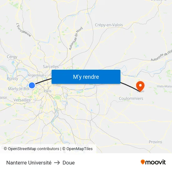 Nanterre Université to Doue map