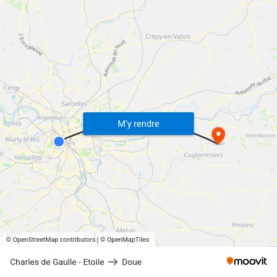 Charles de Gaulle - Etoile to Doue map