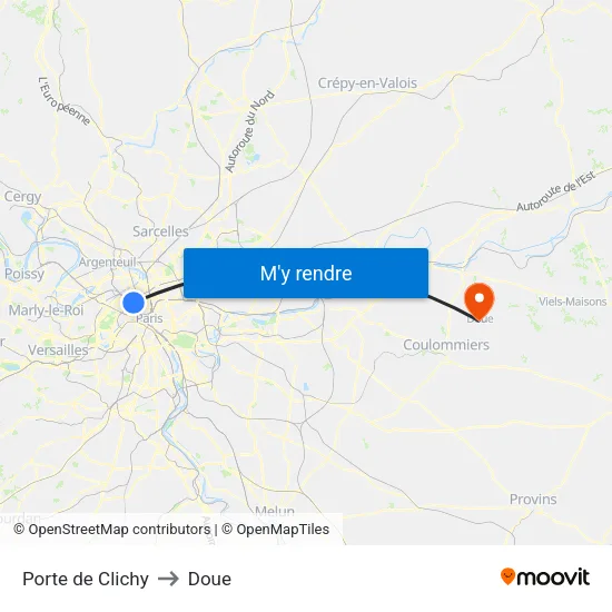 Porte de Clichy to Doue map