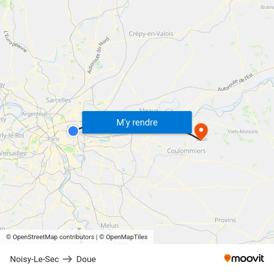 Noisy-Le-Sec to Doue map