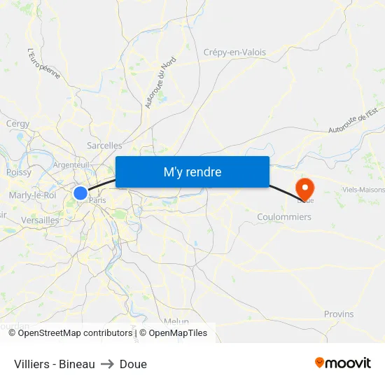 Villiers - Bineau to Doue map