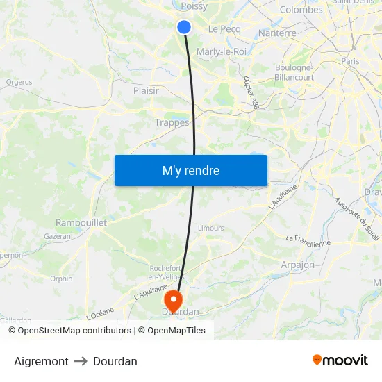 Aigremont to Dourdan map