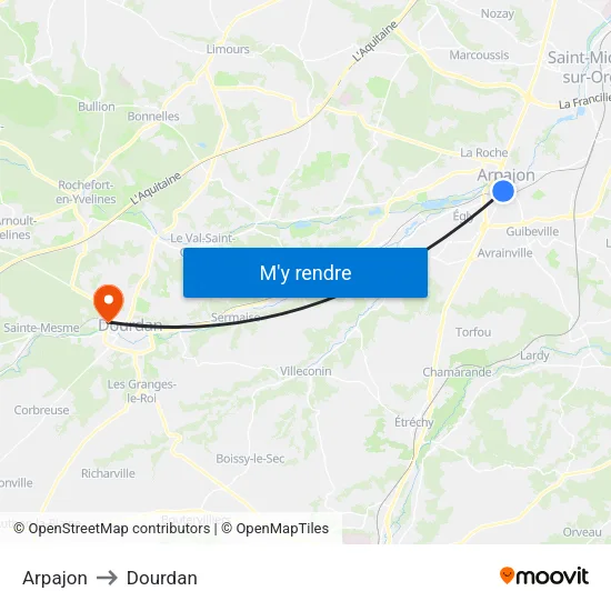 Arpajon to Dourdan map