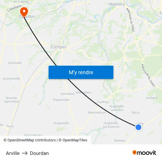 Arville to Dourdan map